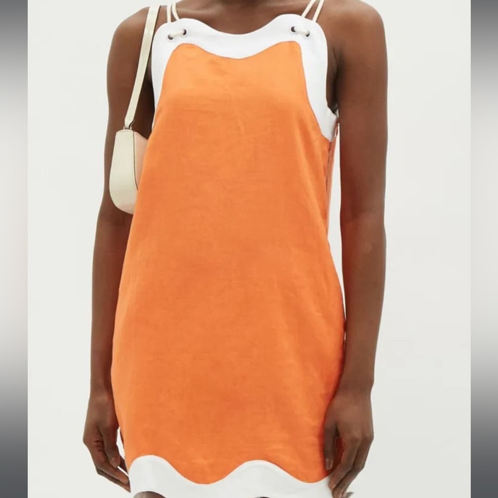 STAUD Orange and White Mini Dress